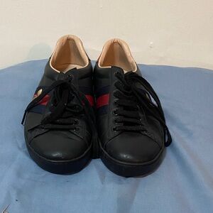Gucci Black Sneakers with Red and Blue Stripes